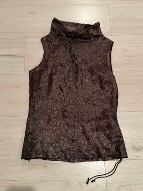Adolfo Dominguez Brown Sheer Crinkled Top